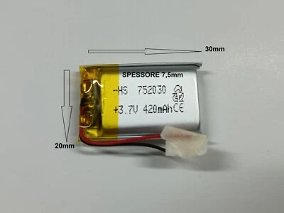 Batterie a litio di polimeri 3.7 V 420 mAh ricaricabili device elettrici 752030