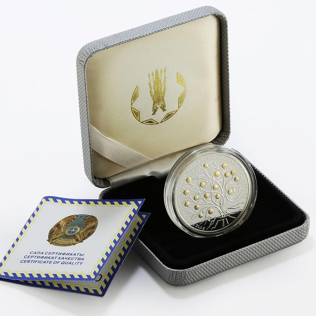 Kazakhstan 500 tenge Homeland of Apples gilded proof silver coin