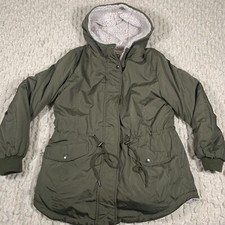 Sebby Womens Large Green Sherpa Lined Hooded Puffer Jacket Reversible