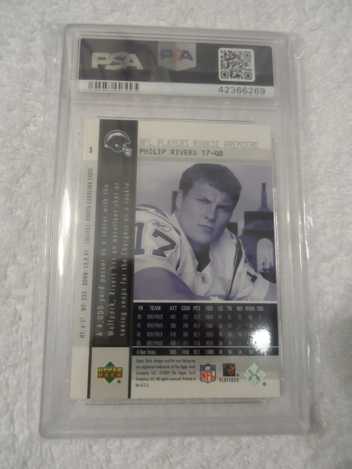 2004 UD Rookie Premiere #3 Philip Rivers Chargers RC Rookie PSA 10 GEM MINT  - Image 2 of 2