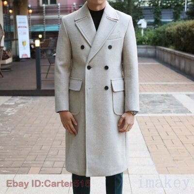 Double-breasted Warm Mens Coat Wool Blend Trench Jacket Formal