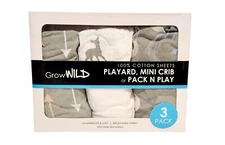 Fitted Mini Soft Breathable Baby Crib Sheets 3-Pack 100% Cotton Gray White Pink