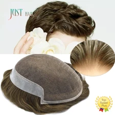 French Lace Front Mens Toupee Poly Skin Hairpieces Human Hair Replacement System