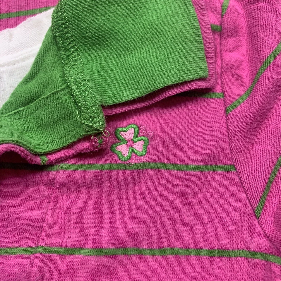unionbay Niñas Grande Manga Corta Cuello Rosa Verde Camisa Rayas Foto 3 de 4