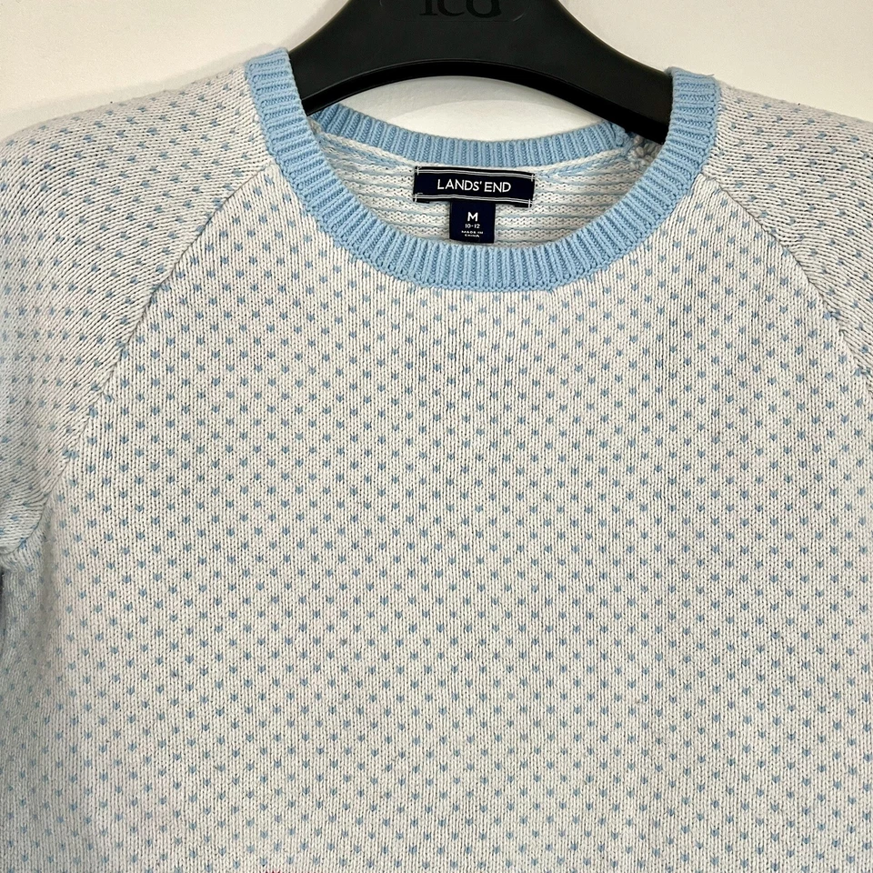 Lands End Girls Size Medium 10-12 Baby Blue Polka Dot Polar Bear Sweater Shirt - Изображение 2 из 4