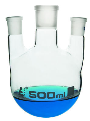 Distillation Flask, 3 Necks, 500ml Capacity, 29/32 and 19/26 Sockets -Eisco Labs