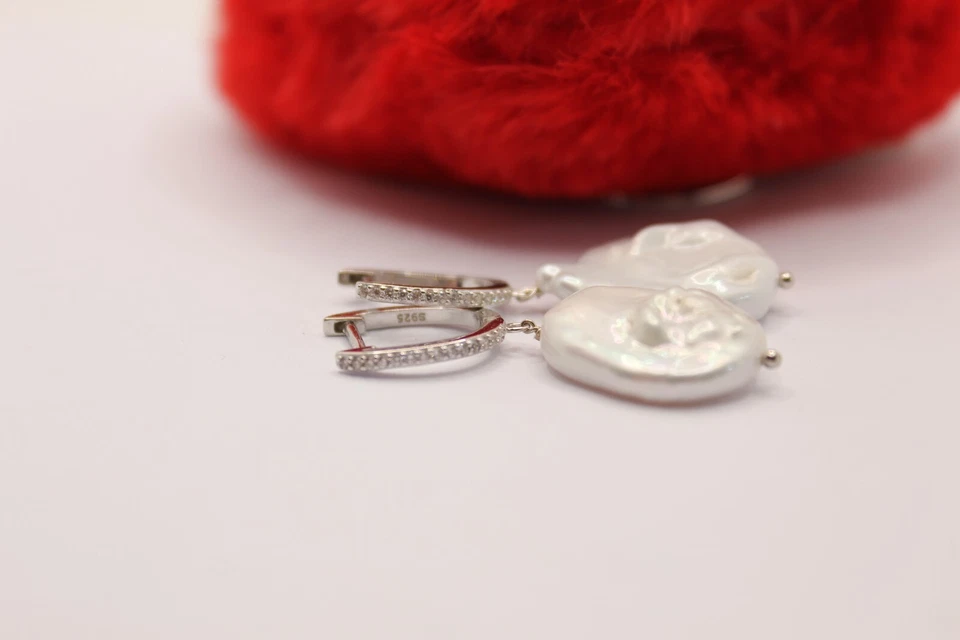 ORECCHINI ARGENTO PERLE BAROCCHE COLTIVATE ZIRCONI BIANCHI PENDENTI EXPLOIT - Immagine 4 di 4