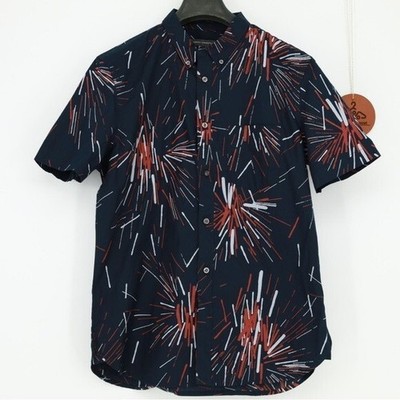 French Connection Mens Large Abstract Firework Print Short Sleeve Shirt NWT
