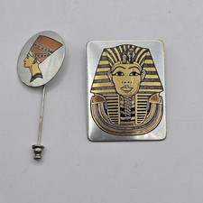 REED & BARTON Damascene Egyptian Revival Queen Nefertiti Brooch/Pendant Vintage