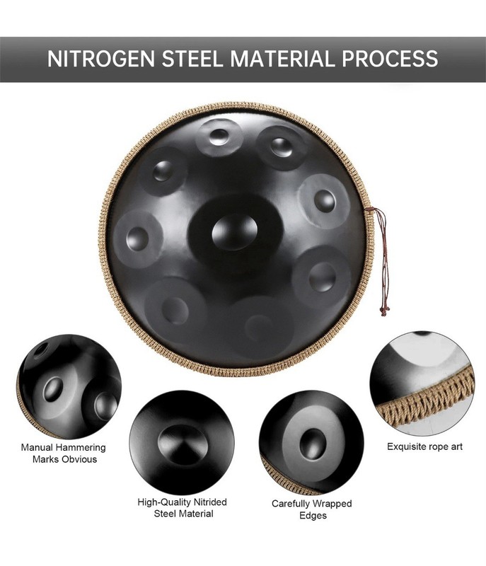 Handpan Drum 22 in 9 Notes D Minor Steel Hand Drum with Case Black Drum