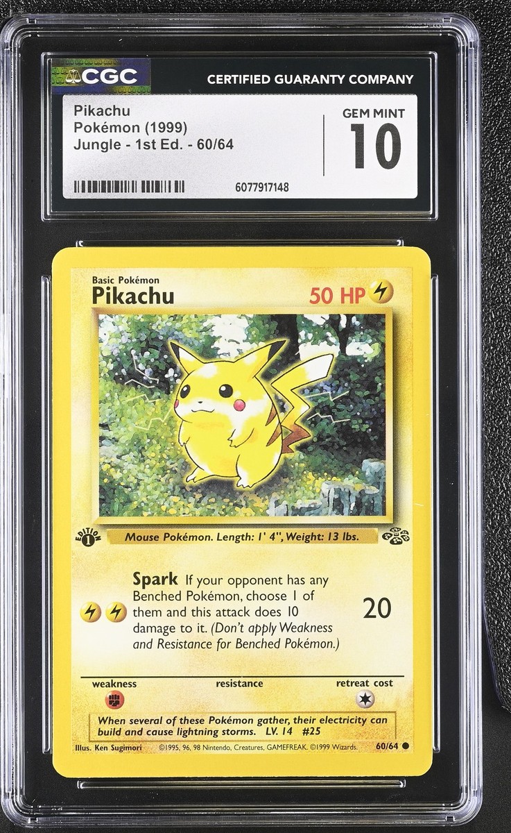 CGC 10 GEM MINT Pikachu 1999 Jungle 1st Edition 60/64 Pokemon Card