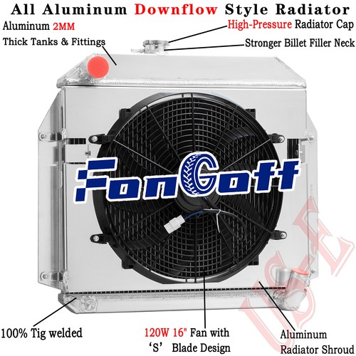 2Row Aluminum Radiator Shroud+Fan Fit 1955-1956 Plymouth Belvedere Fury 3.8L L6