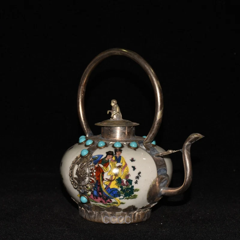 Tetera de colección hecha a mano con incrustaciones de plata y porcelana Beauty Deco Art ﻿ Foto 2 de 4