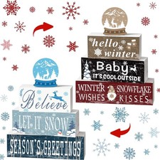 4pcs Winter Table Wooden Decoration Christmas Wooden Decorative Winter Signs ...