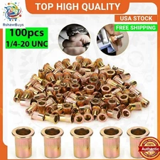 100 Pcs RIVET NUT Flat Head Threaded Insert 1/4-20 UNC Carbon Steel Nutsert SAE
