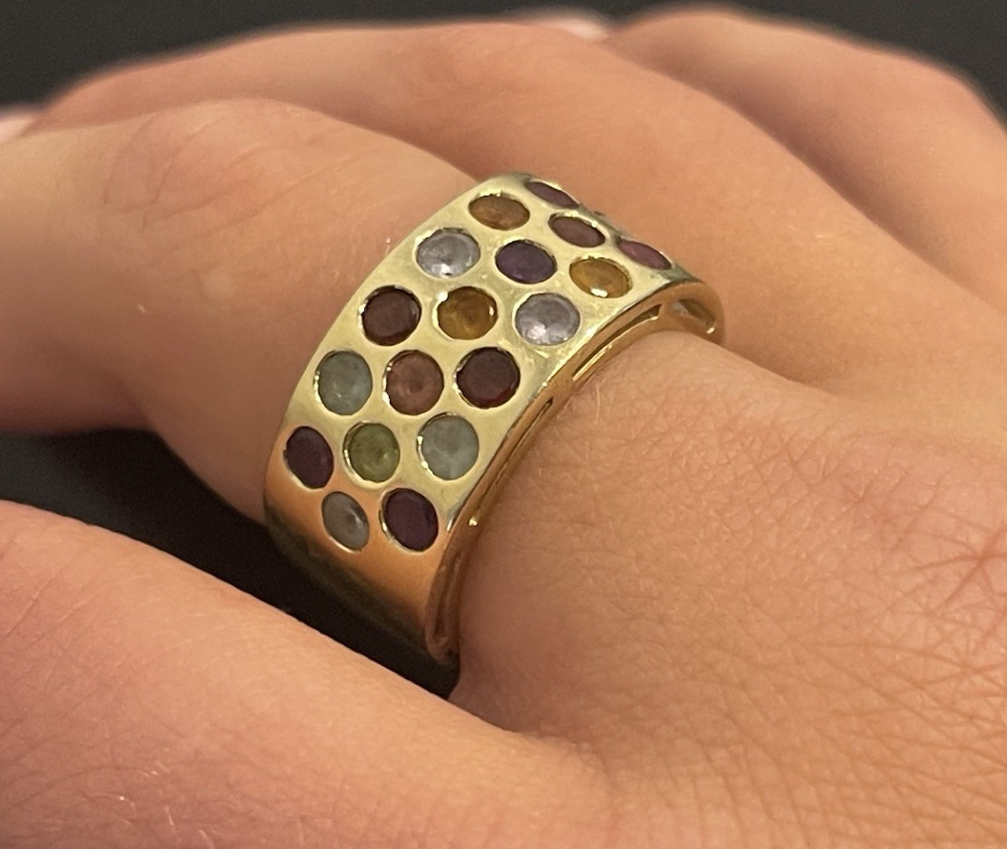 14K Solid Yellow Gold Natural Multi Gem Polka Dot… - image 5