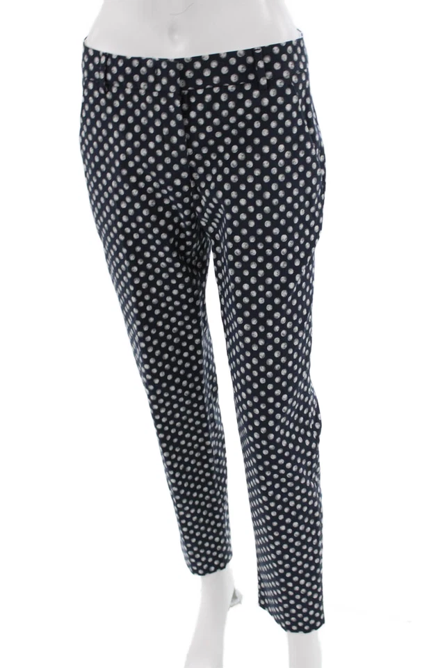 Peserico Womens Ankle Dress Pants Dark Blue Polka Dot Button Size 42 - Image 2 of 4