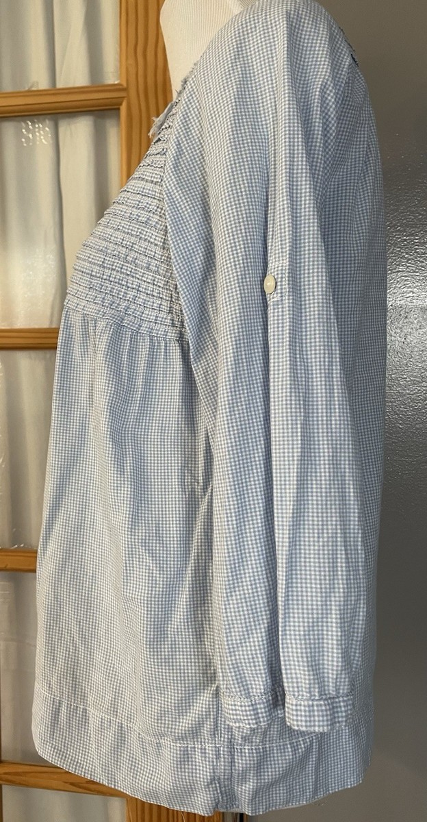 Ralph Lauren Denim Supply Blouse Sz L Blue Gingham Pleated Front