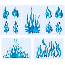 5 Sheets Flame Stencil Airbrush Flame Fire Stencil Fire Reusable Templates Pa...