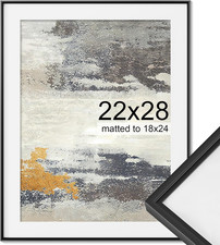 Large Black Metal Picture Frame 22x28 with Removable Mat and Glass, 1 Pack