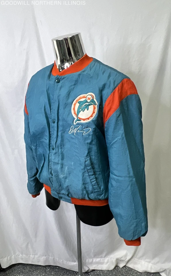 Vintage NFL Miami Dolphins Quarterback Club Quilt Lined Nylon Bomber Jacket XL - Image 2 of 4