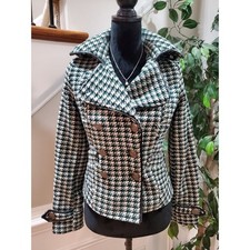Abrigo de mujer JOUJOU blanco y verde poliéster doble botonadura manga larga talla XS