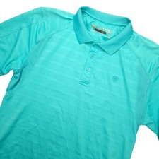 Ariat AriatTEK HeatSeries Polo Shirt Mens M Blue Stripe Golf Performance Stretch