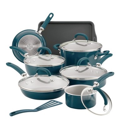 Rachael Ray 12144 Teal Shimmer Pan Set   Authentic