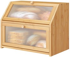 Bread Box for Kitchen Counter, Large Bamboo Wood Double Layer Bread Box, Wooden