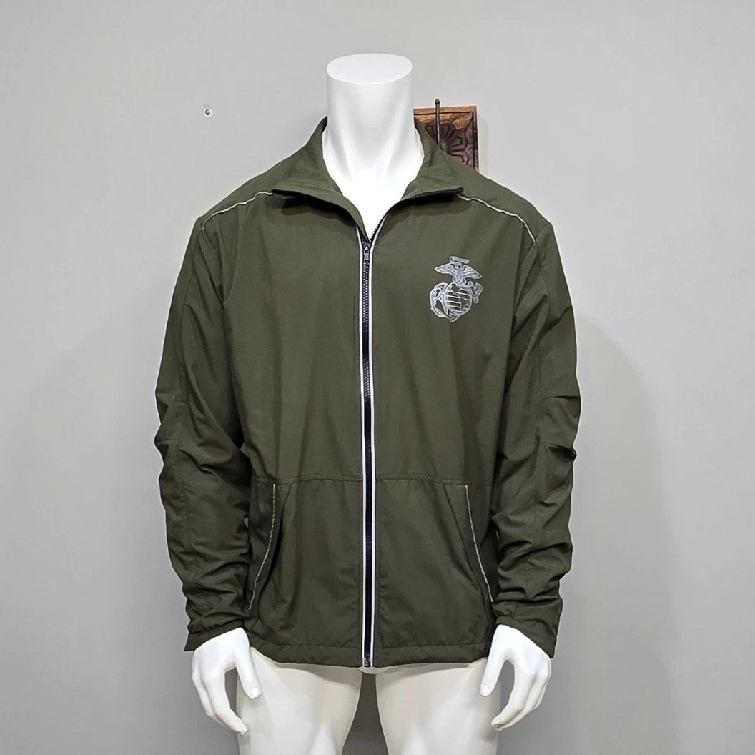 New Balance USMC PT Running Track Jacket Large Long Olive Green Reflective USA
