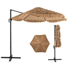 9.5 FT Cantilever Hula Tiki Thatch Patio Umbrella w/ Vented Top, 8-Layer Thatch