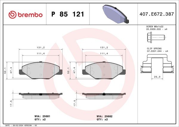 Bremsbelagsatz Scheibenbremse Prime Brembo P 85 121 FüR 545 Polo NJ5 Vw 542 NJ3-image
