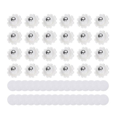 24 Pcs Self Adhesive Mini Caster Wheels 1 Inch, White (1 Steel Rolling Ball)