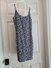 Old Navy Navy White Floral Short Sundress L Sleeveless Scoop Neck Knit Stretch
