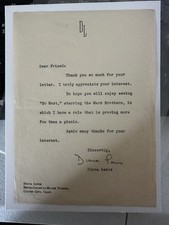 Diana Lewis Autographed Letter Feat. mention of &ldquo;Go West&rdquo; Marx Brothers w/COA