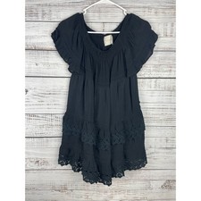Siloett Black Tiered Mini Dress Smocking Lace Boho Small Lace Ruffle Dark Fairy