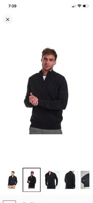 Barbour Men s Tisbury Quarter Zip Black Gray Speckled Wool Silk Large
