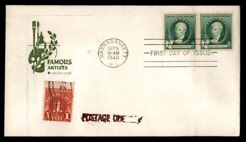 Mayfairstamps US FDC 1940 Gilbert Charles Stuart 1c Due First Day Cover aax_3835