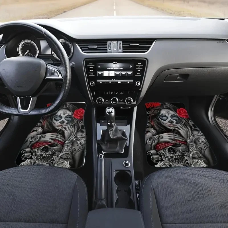 Skull Pattern Car Floor Mats, skull pattern Floor Protector Mats Front Rear