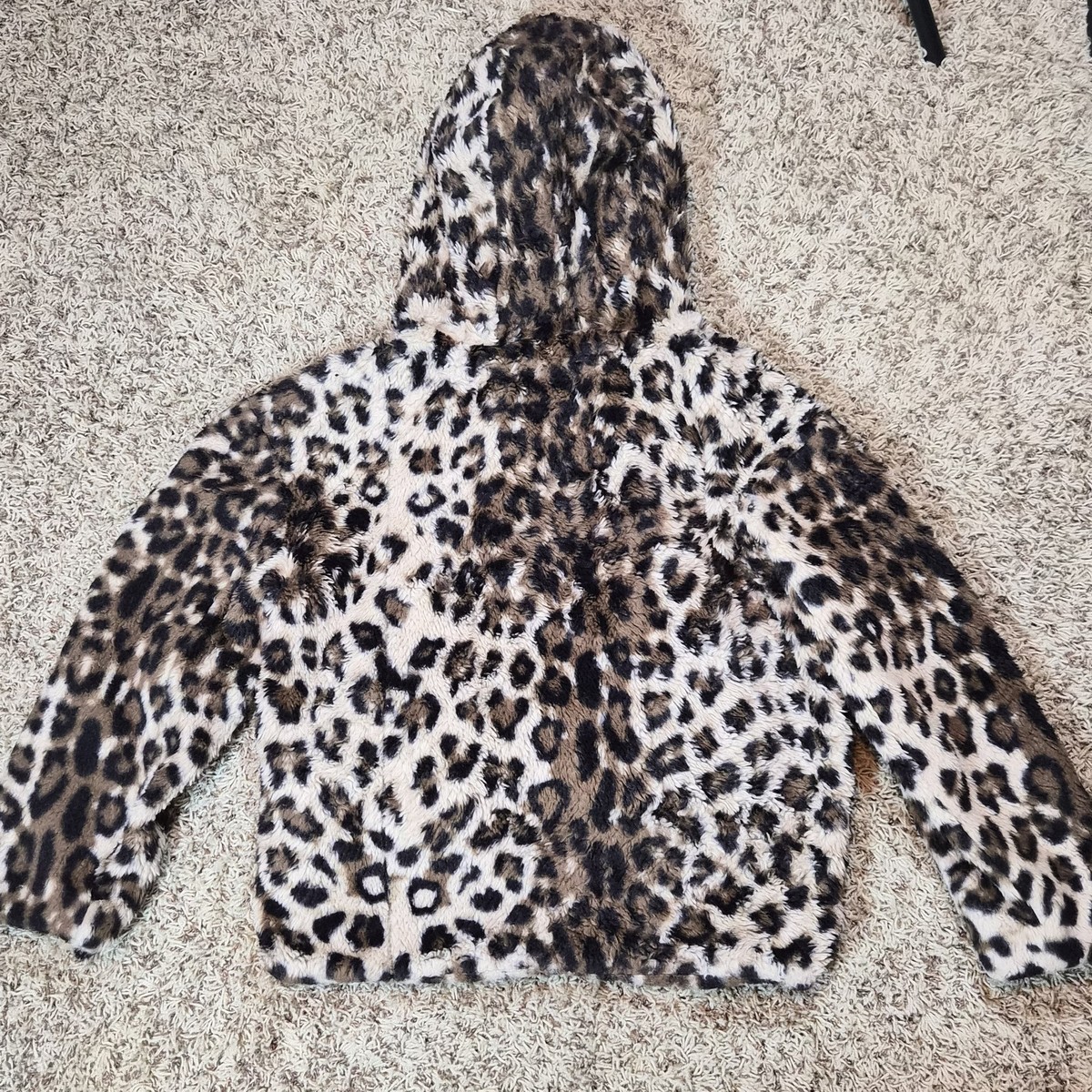 ME JANE Womens Leopard Print Hooded Zip Lined Jacket Short Coat