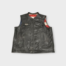FIRST MFG Co Leather Moto Biker Vest Black Mens Sz L Limited Edition USA Flag