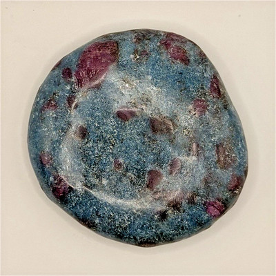 Ruby in Kyanite Palm Stone Disc 2'' Natural Blue Kyanite with Magenta Ruby Spots