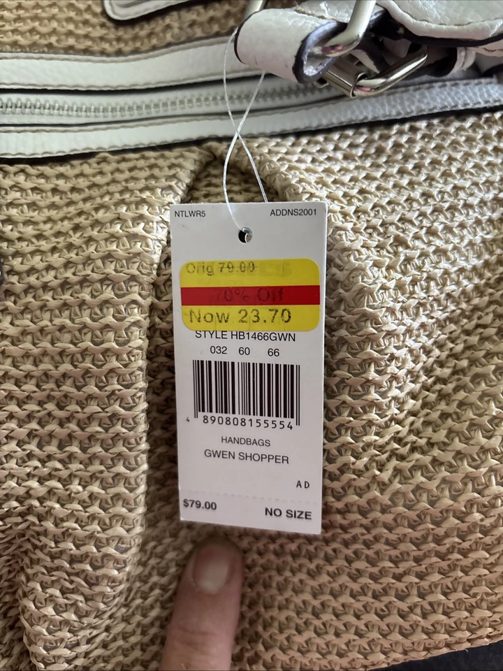 Bolso Cartera Grande Dana Buchman Amarillo Guijarro Imitación Cuero y Paja Dos Asas Nuevo con Etiquetas Foto 2 de 4