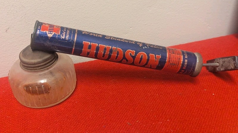 Vintage Hudson Bug Sprayer/Duster W/ Clear Glass Steel Body W/ Metal Handle