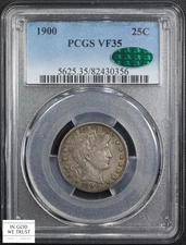 1900 Barber Silver Quarter 25C PCGS VF 35 CAC