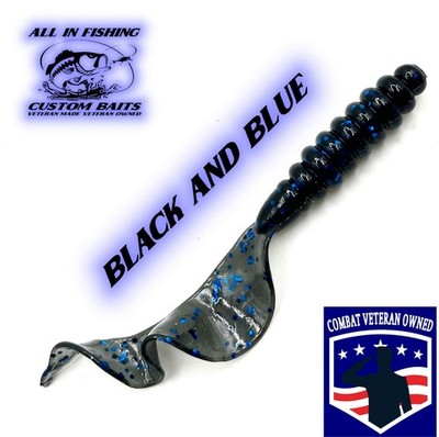 15Ct 3.8  Black And Blue curly tail grub fishing/ Bass Fishing