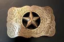 Texas Lonestar Belt Buckle Metal Silver Tone 3"Rectangle