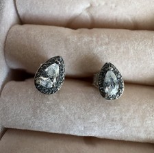 Genuine Pandora Silver Sparkling Teardrop Halo Stud Earrings ~296252CZ