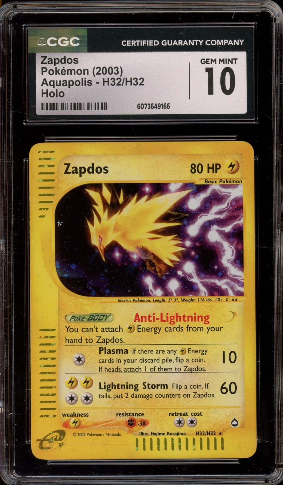Pokemon Zapdos Aquapolis Holo Rare #H32 CGC 10 Gem Mint