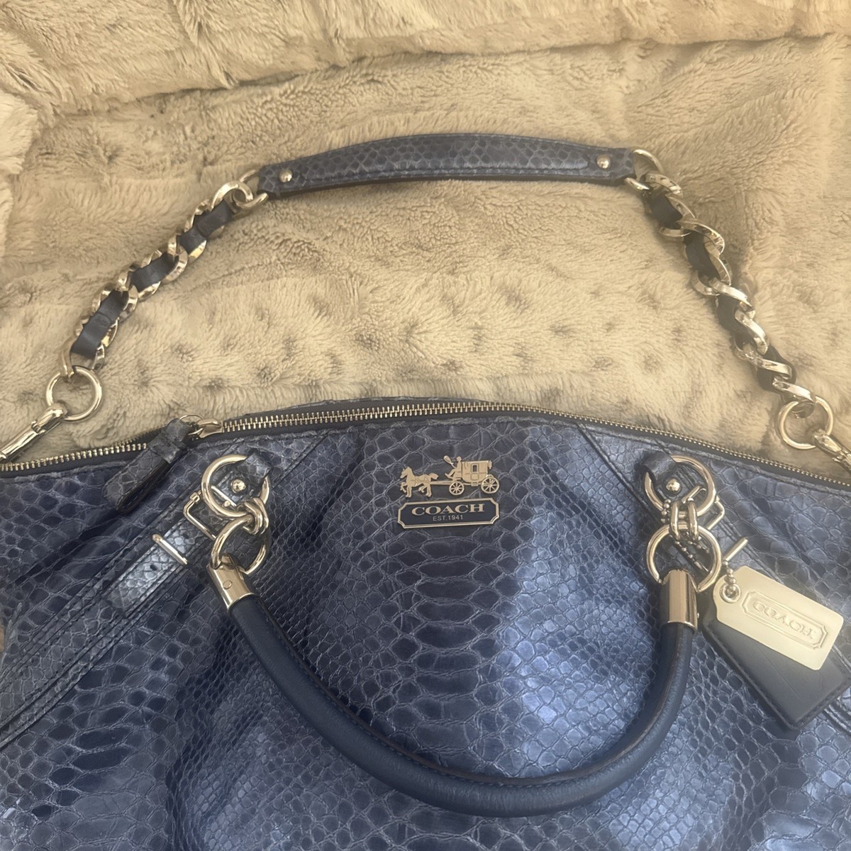 MADISON EMBOSSED PYTHON LEATHER SOPHIA SATCHEL / HANDBAG STYLE
